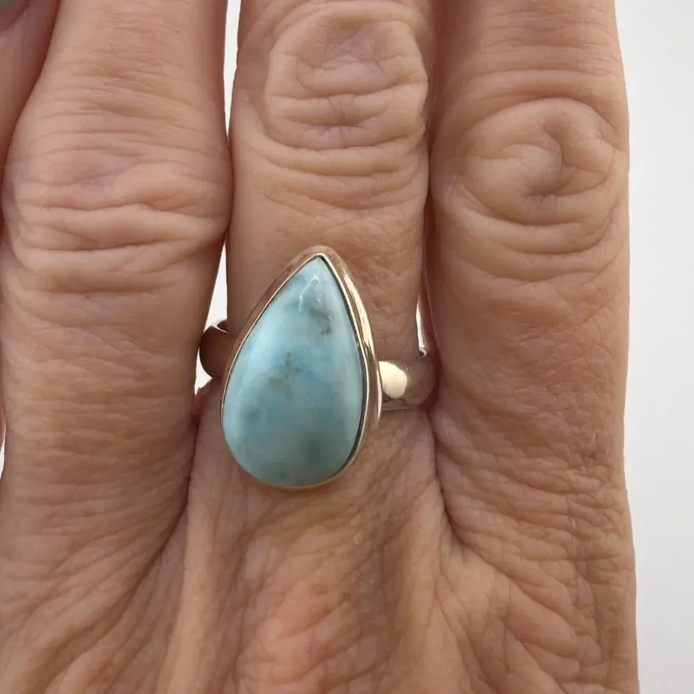 Pear Shaped Larimar Sterling Silver Ring Artisan Jewelry 8